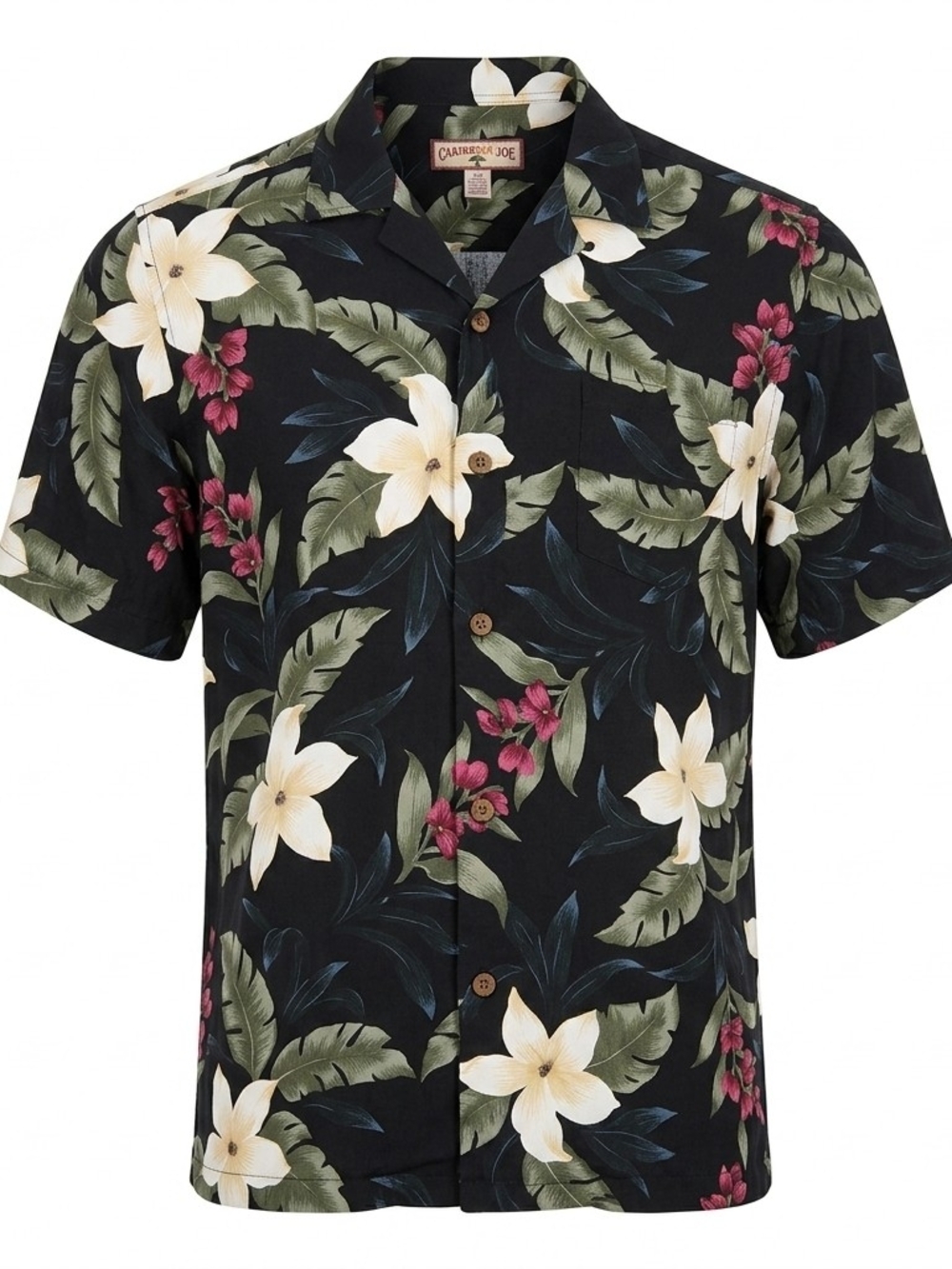 NWT Caribbean Joe 3XL Tropical Floral Camp Shirt - Black & Hibiscus
